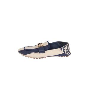 FENDI Blue FF Logo Canvas Flat Loafers Size 37